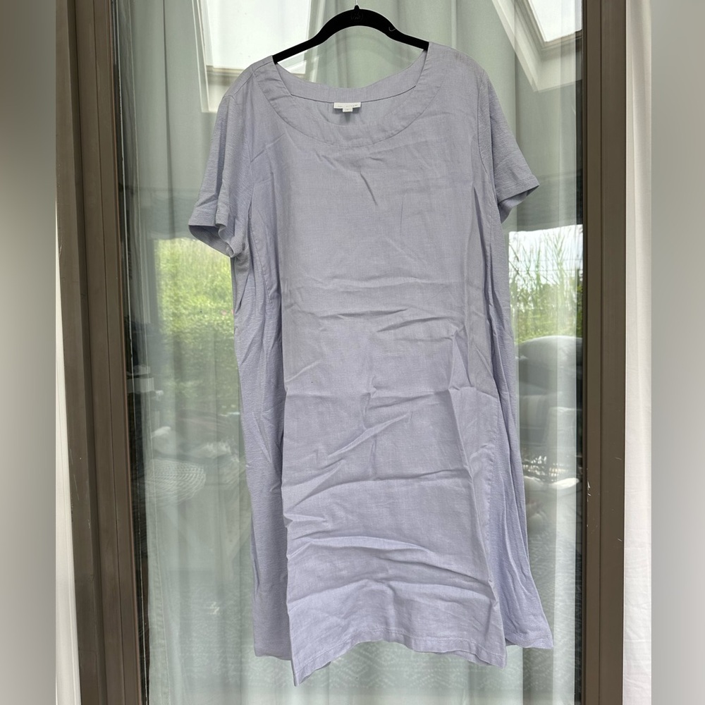 PureJill Linen Lavender Shift Dress with Crew Neck